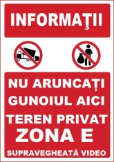 Placuta pentru teren privat nu aruncati gunoiul foto