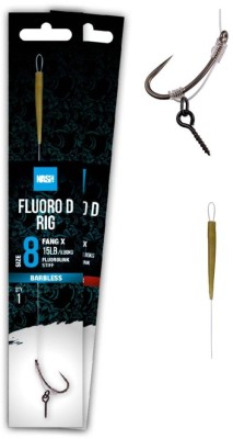 Carlige Legate Nash Fluorocarbon D-Rig Barbed, 15lbs, nr.8, 1buc/plic foto