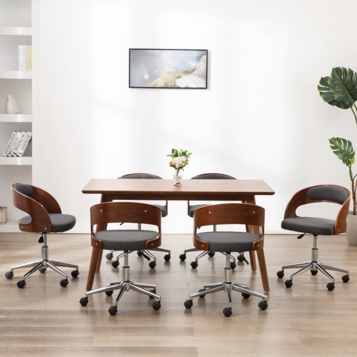 vidaXL Scaune pivotante de masă, 6 buc., gri, lemn curbat și textil 3054922