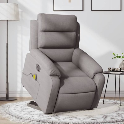 vidaXL Fotoliu electric masaj rabatabil cu ridicare, gri taupe, textil foto