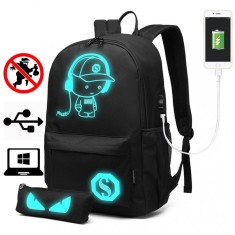 Ghiozdan Smart multifunctional, usb, cifru negru C7 fosforescent foto