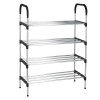 Suport pentru pantofi, 4 rafturi, cadru metalic, 84x28x60cm, negru si argintiu