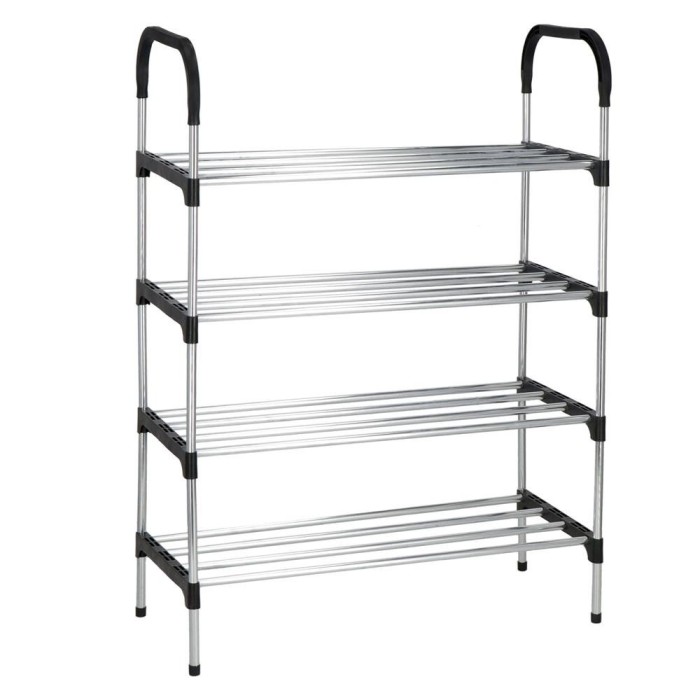 Suport pentru pantofi, 4 rafturi, cadru metalic, 84x28x60cm, negru si argintiu Household NewTrend