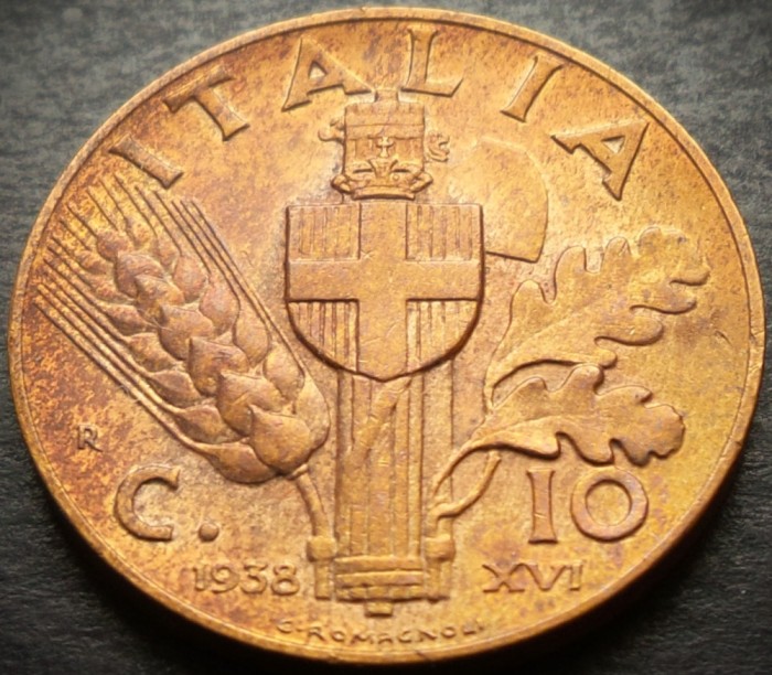 Moneda istorica 10 CENTESIMI - ITALIA FASCISTA, anul 1938 *cod 3471 A