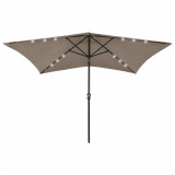 Umbrela de soare cu stalp din otel &amp; LED-uri, gri taupe, 2x3 m GartenMobel Dekor, vidaXL