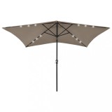 Cumpara ieftin Umbrelă de soare cu st&acirc;lp din oțel &amp; LED-uri, taupe, 2x3 m