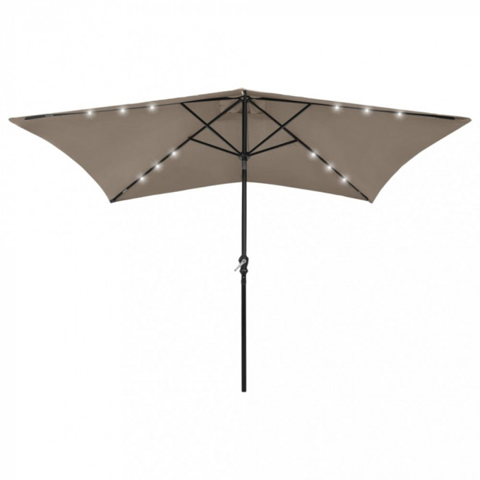 Umbrela de soare cu stalp din otel &amp; LED-uri, gri taupe, 2x3 m GartenMobel Dekor