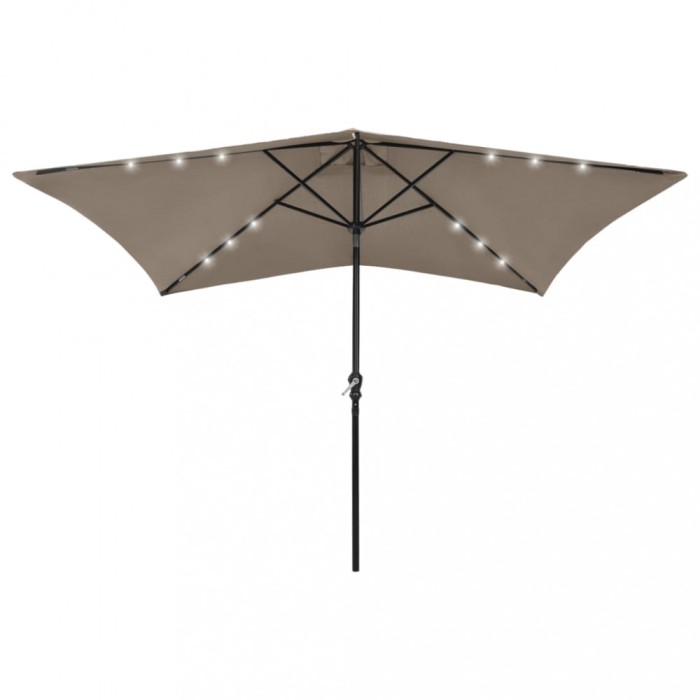vidaXL Umbrelă de soare cu st&acirc;lp din oțel &amp; LED-uri, taupe, 2x3 m 313789