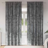 Perdele din catifea , set de 2 piese cu găuri pentru baghetă, gri, 225 x 140 cm