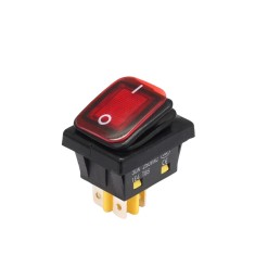 Intrerupator rocker basculant ON-OFF, KCD4-0311-21, 4pini, 250VAC, 30A, 30x22mm, LED rosu, cu retinere, IP65