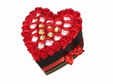 Aranjament Floral EVENTISSIMI - 20 de praline Ferrero Rocher Rafaello, cutie , zinima, , Rosu