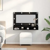 Dulap cu oglindă LED, stejar negru, 90x31.5x62 cm