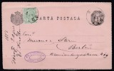 ROMANIA 1879 CP 14 CARTE POSTALA 5 BANI NEGRU FRANCATA CU 5 BANI REGELE CAROL I VULTURI SCRISA 1887 STAMPILA IASSY NECIRCULATA, Stampilat