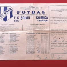 Program meci fotbal FC "SOIMII" SIBIU - "CHIMICA" TIRNAVENI (16.11.1980)