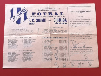 Program meci fotbal FC &amp;quot;SOIMII&amp;quot; SIBIU - &amp;quot;CHIMICA&amp;quot; TIRNAVENI (16.11.1980) foto