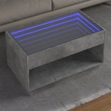 VidaXL Măsuță de cafea cu LED infinity, gri beton, 90x50x50 cm