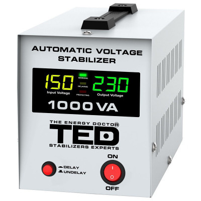 Stabilizator de tensiune Ted Electric, 1000 VA, 500 W, 1 x Schuko, alarma sonora, carcasa metalica foto
