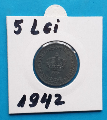 Moneda din Regatul Romaniei 5 Lei 1942 - in stare buna foto