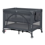 Patut pliant Lionelo Laura gri 102 x 74 cm, doua nivele, Functie de tarc, cu salteluta si geanta de transport, 0 luni- 15 kg