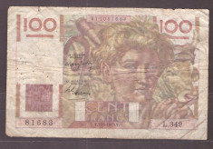 Franta 1949 - 100 francs, uzata foto