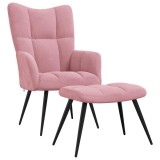 VidaXL Scaun de relaxare cu taburet, roz, catifea