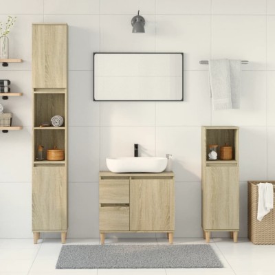 Set mobilier de baie, 3 piese, stejar sonoma, lemn prelucrat foto