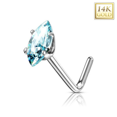 Piercing curbat din aur de 14K - zirconiu albastru deschis, aur alb foto