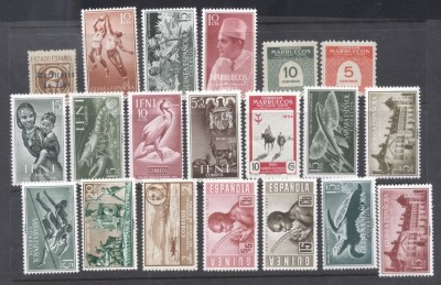 Spanish Colonies - Sport, fishes, birds, buildings 20 values MNH DC.015 foto