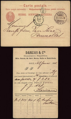Switzerland 1886 Old postcard postal stationery Basel to Brussels Belgium DB.215 foto