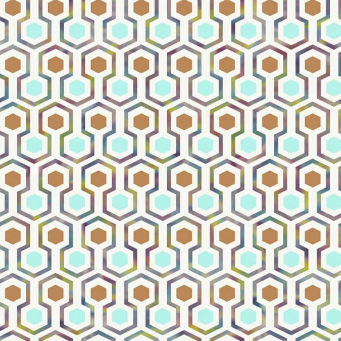 Noordwand Tapet &bdquo;Good Vibes Hexagon Pattern&rdquo;, verde și portocaliu