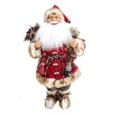 Figura decorativa Mos Craciun cu felinar si ursulet, 45 cm