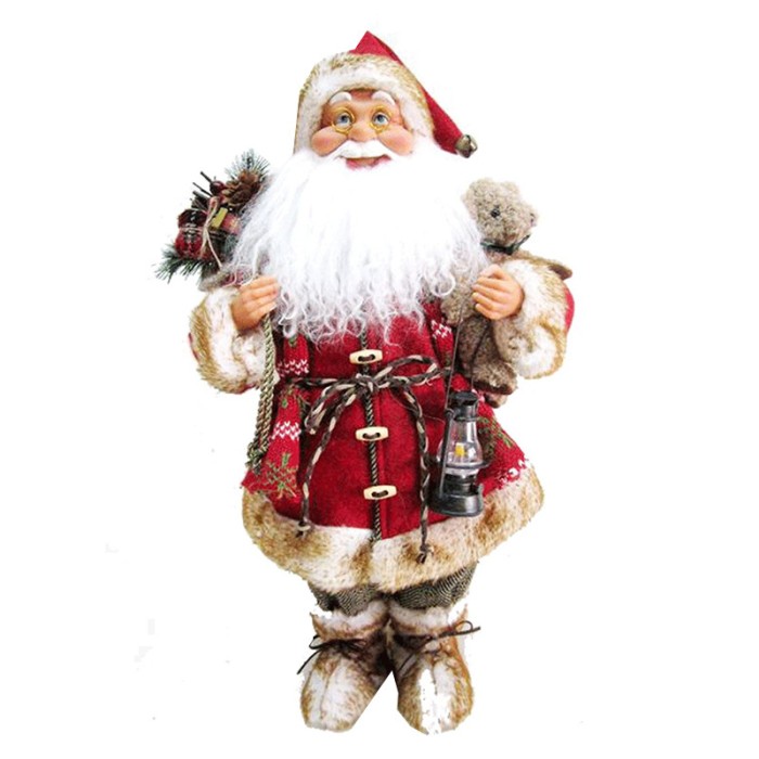 Figura decorativa Mos Craciun cu felinar si ursulet, 45 cm