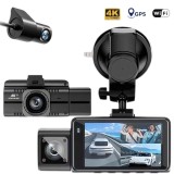 Cumpara ieftin Camera Auto de Bord DVR QOVU &reg; F6, 3 Lentile 4K Fata 1080P Interior 1080P Interior / Spate, Vedere nocturna cu infrarosu, Senzor coliziune &amp; GPS inclu