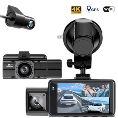 Camera Auto de Bord DVR QOVU &reg; F6, 3 Lentile 4K Fata 1080P Interior 1080P Interior / Spate, Vedere nocturna cu infrarosu, Senzor coliziune &amp; GPS inclu