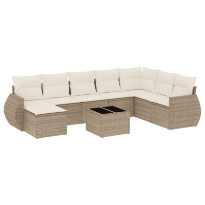 Set canapele de gradina, 9 piese, cu perne, bej, poliratan foto