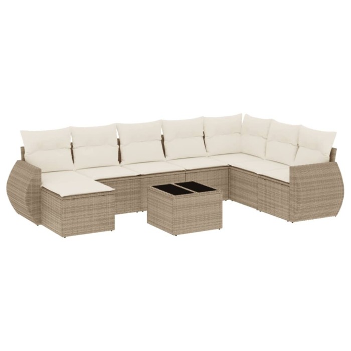 Set canapele de gradina, 9 piese, cu perne, bej, poliratan
