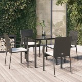 VidaXL Set mobilier de grădină cu perne, 5 piese, negru, poliratan