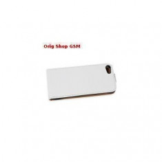 Husa piele iPhone 5 Slim Flip Alb Lucios