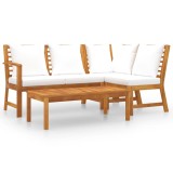 vidaXL Set mobilier de grădină, 4 piese, perne crem, lemn masiv acacia