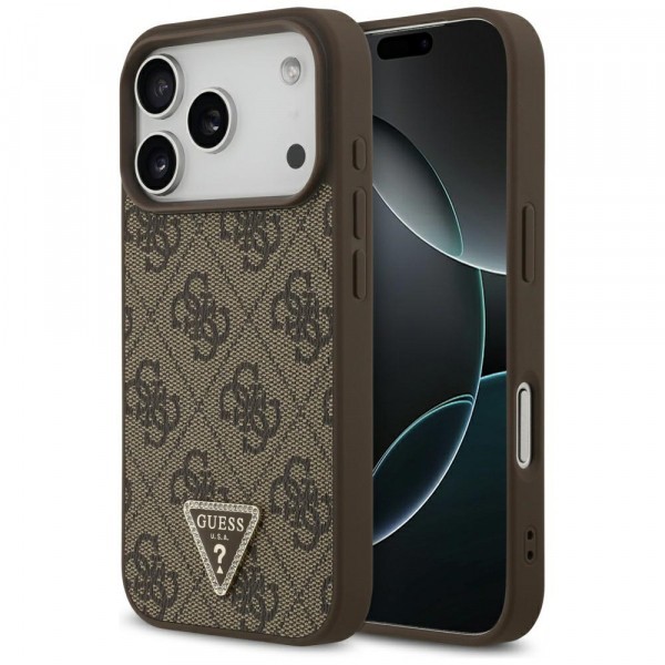 Husa MagSafe pentru Apple iPhone 17 Pro, Guess, 4G Triangle Strass, Maro