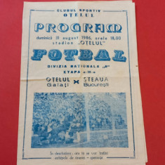 Program meci fotbal "OTELUL" GALATI - STEAUA BUCURESTI (31.08.1986)