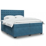 Cumpara ieftin Pat box spring cu saltea, albastru, 200x200 cm, catifea