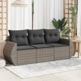 Set canapea grădină vidaXL, 3 piese, poliratan gri, perne incluse, modular, rezistent UV