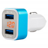 Incarcator auto AMiO TEST-04 cu 2 porturi USB si voltmetru LED 12/24V
