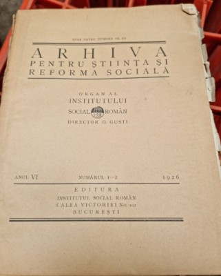 Arhiva pentru stiinta si reforma sociala numerele 1-2/1926- D. Gusti foto