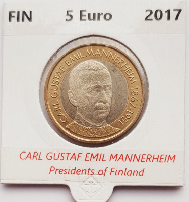 2272 Finlanda 5 euro 2017 President Carl Gustaf Emil Mannerheim km 255 foto