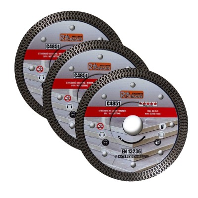Disc diamantat turbo subtire, ceramica, taiere umeda si uscata, set 3 buc, 125 mm/22.23 mm, Richmann Exclusive foto