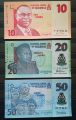 BC55, Lot 3 bancnote Nigeria-10, 20 si 50 naira, necirculate foto