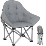 Outsunny Scaun de camping pliabil portabil și ușor cu scaun căptușit, buzunare laterale și sac de transport, gri &icirc;nchis | Aosom Romania