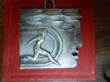 Placheta-medalie Cupa Europei la Atletism, Constanta 1965, art nouveau7x6 cm